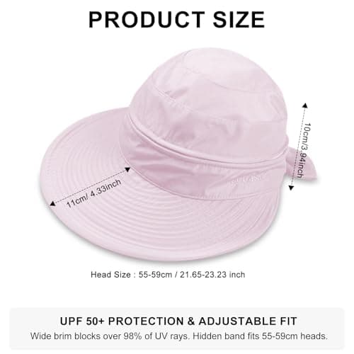 ADUDVLO Sun Hats for Women UK, Stylish UPF 50+ 2-in-1 Detachable Top & Adjustable Visor, Foldable Packable Wide Brim Beach Hat for Travel & Outdoor (Light Pink) — view 2