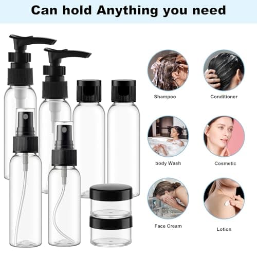 Hokretme Travel Size Bottles for Toiletries 13 Pack 2oz TSA Approved Toiletry Bottles Leak Proof Travel Kit for Women Men TSA Clear Toiletry Bag Shampoo Lotion Skincare Cosmetic Container (Black) — view 5