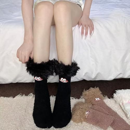 3D Animal Socks Women Teenage Girls Gifts Knit Sloth Hugging Novelty Funny Soft Warm Thermal Slipper Socks Ladies Knitted Home Bed Sock Cute Christmas Presents Black — view 2