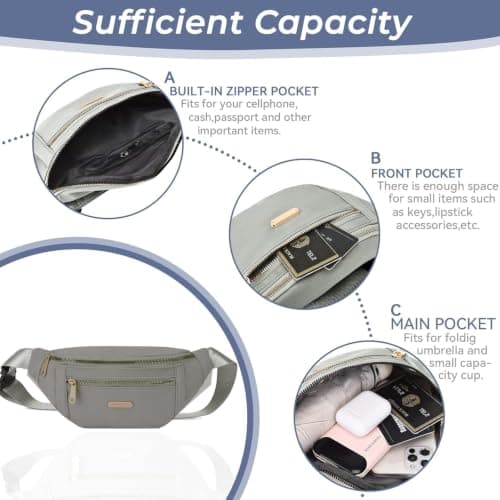 Fanny Pack Fashionable Waist Bag Casual Travel Bum Bag with 3 Zipper Pockets for Women Men Sports Running Hiking Jogging (Grey) — view 5