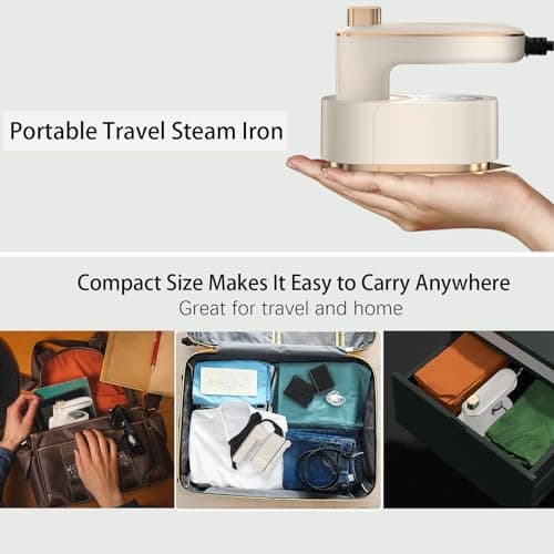 Travel Iron Steam Mini, 30s Fast Heat Up Portable Handheld Steamer for Clothes, 180° Rotatable Support Dry and Wet Ironing, Garment Steamer for Home and Travel — view 5