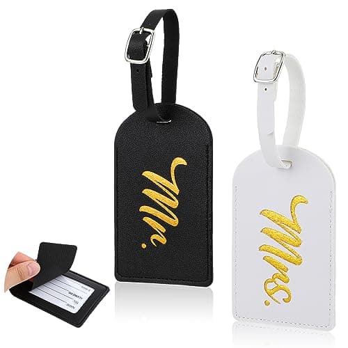 Simarro 2 Pcs Luggage Tags, PU Leather Travel Tags Mr and Mrs Gifts, Bridal Shower Gift for Married Couples Honeymoon Lovers Travel Outdoor Use
