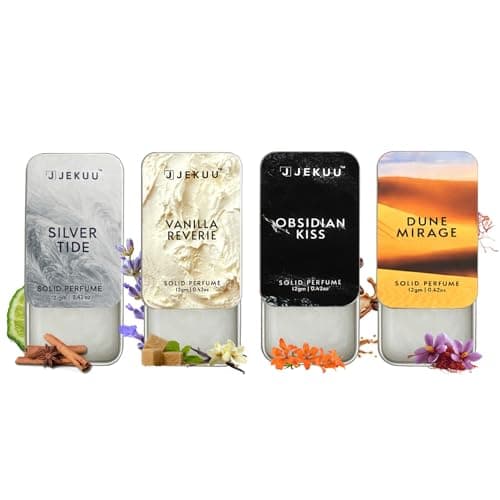 JEKUU Solid Perfume (Pack of 4)12g | Fresh, Sweet and Creamy, Modern addictive aroma, Rich and Smoky warmth and sweetness | Long Lasting, Alcohol-Free, Travel-Friendly Perfume