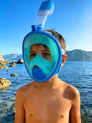 Snorkel Mask for Kids,Full Face Diving Mask Anti-Fog, Anti-Leak 180°view Design, Snorkeling Mask Set for Kids Girls Boys- Sports Camera Compatible(BlueGreen XS) — view 2