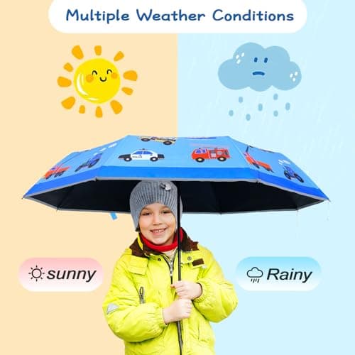 Kids Folding Umbrella, Windproof Automatic Travel Umbrella for Boy Vehicles — view 2