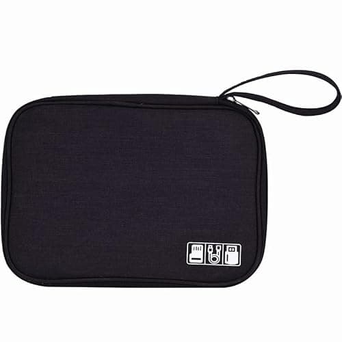 DDUP Cable Organiser Bag,Travel Cable Bag, Electronics Accessories Organizer Bag, Airplane Travel Essentials Gadget Storage Bag with Handle for Power Bank, Memory Card, Chargers and Hard Disk(Black)