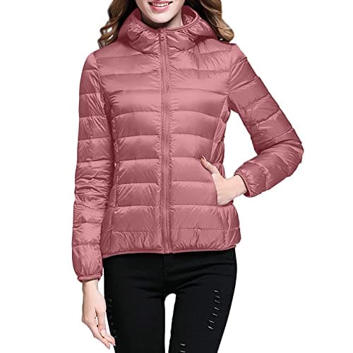 Womens Winter Lightweight Puffer Jacket with Hood Warm Short Packable Women Quilted Jacket Transitional Padded Down Jacket for Ladies Lined for Hiking Travel Plus Size Thin Jacket Down Pink — view 2