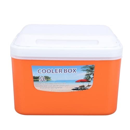 5L Portable Cooler Box Large Acity Multifunctional Insulated Hard Cooler Case for Travel Car - Keeps Food, Drinks Cool - e - With Handle (Orange) — view 5