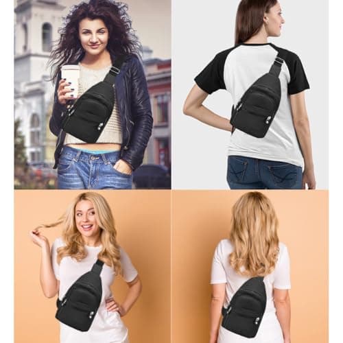 LAWALEISHE Sling Bag Chest Bag for Women Men,Anti Theft Crossbody Bags,Waterproof Shoulder Bags,One Strap Small Backpack Lightweight Small Rucksack for Sports Outdoor Travel (Black) — view 6
