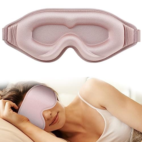 WLLHYF Silk Sleep Mask, 3D Stereo Deep Sleep Eye Mask Comfortable Adjustable Cute Block Out Light Eye Covers for Man and Woman All Night Sleep (Pink) — view 2