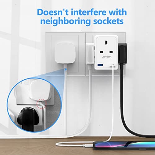4 Way Plug Adapter USB, JSVER Multi Plug Extension UK with 2 USB Ports 13A Multiplug Socket Adapter for Phone,Tablet White — view 2