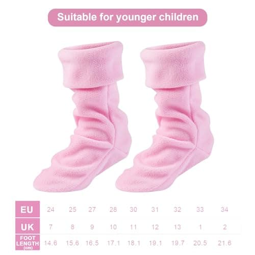 Copbopwn Kids Winter Warm Lined Welly Socks Fleece Welly Socks For Childrens Kids Winter Thermal Fleece Welly Wellington Boot Liners Socks Warm Rain Boot Liners for Boys Girls (pink 17cm) — view 3