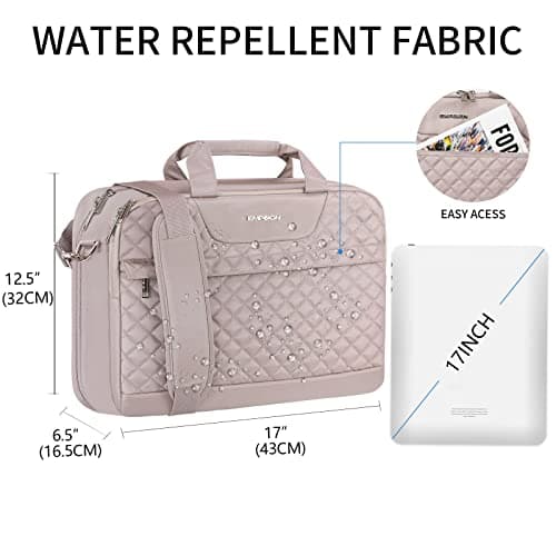 EMPSIGN 17.3 Inch Laptop Bag for Women, Quilted Laptop Case, Dusty Pink — view 3