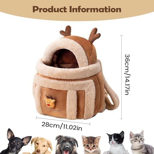 Reindeer-Shaped Pet Carrier Bag, Winter Warm Portable Pet Chest Mounted Carrier With Adjustable Drawstring Interactive Window, Pets Carriers For Cats Dogs Puppy Kitten Travel Hiking Outdoor Camping — view 4