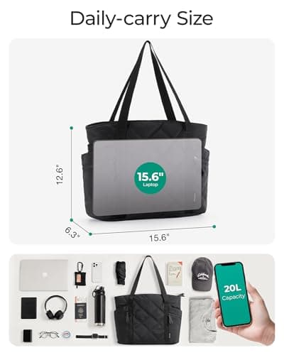 bagsmart Tote Bag for Women, Puffer Work Laptop Tote with Zipper, Multi-Pocket Travel Essentials Quilted Teacher Nurse Travel School Bag — view 6
