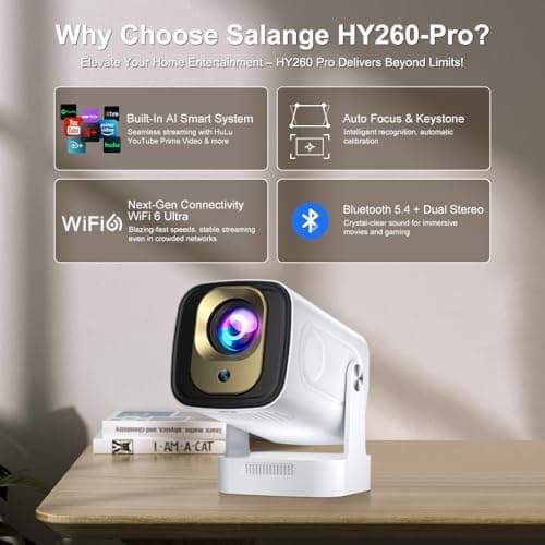 Salange Mini Projector for Bedroom [Short Throw & 2026 Upgrade],Native 1080P Mini Projector 4K & 8K Support,Auto Focus & Keystone,WiFi 6 Bluetooth 5.4,Android 14 Screen Mirroring for Outdoor Home — view 2