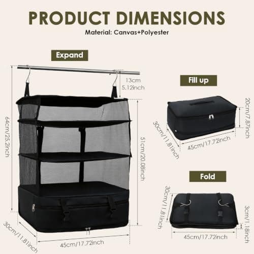 Foppla Packing Cubes & 3-Shelf Luggage Organizer, Collapsible Hanging Compression Mesh Storage Bag - Holds Clothes/Shoe/Toiletries/Makeup,Travel Essentials for Suitcase/Backpack/Road Trip/Vacation — view 2