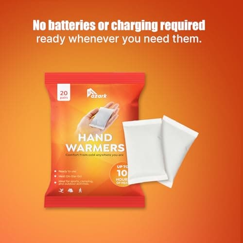 azark Unisex Disposable Hand Warmers 20 Pack, Up to 10 Hours Heat Instant Fast Heating Packs for Men & Women Portable Pocket Size, Ideal for Sports, Camping, Hiking, Travel, Skiing, Cold Weather — view 5