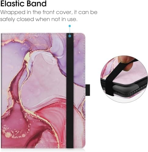 HGWALP Universal Case for 6" eReaders, Folio Leather Stand Cover with Handstrap Compatible with All 6 inch Kindle Paperwhite/Kobo/Tolino/Pocketook/Sony E-Book Reader-Marble Pink — view 3