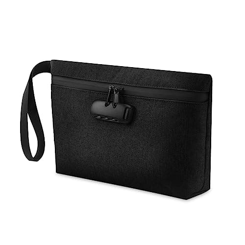 Brifit Money Bag with Lock, Security Smell Proof Bag with Combination Lock, 13 x 8 Inches Waterproof Men & Women's Locking Accessories Pouch for Cash, Travel, Bank Deposits, Medicine Credit (Black)