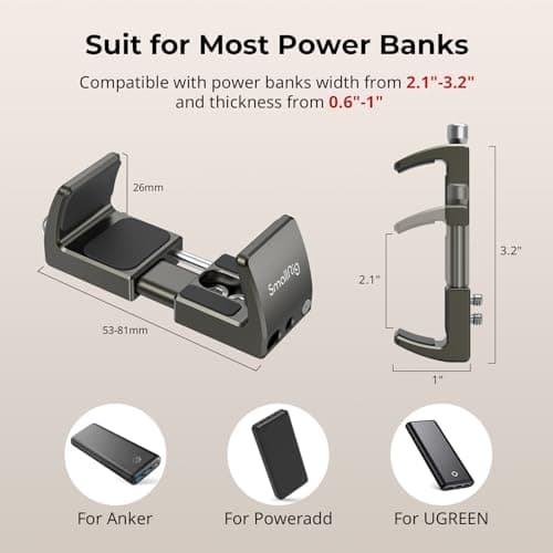 SMALLRIG Aluminum Power Bank Holder, Powerbank Mount Clamp for Portable Power Banks with Width Range from 53mm to 81mm - 2790 — view 2