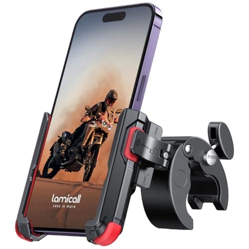 Lamicall Motorcycle Phone Holder for Filming - 【1s Quick Release】 Universal Motorbike Phone Mount, Phone Holder Bike for iPhone 17 16 15 14 13 Pro Max Plus Air Mini, Samsung S24 Ultra, 4.7-7” - Red