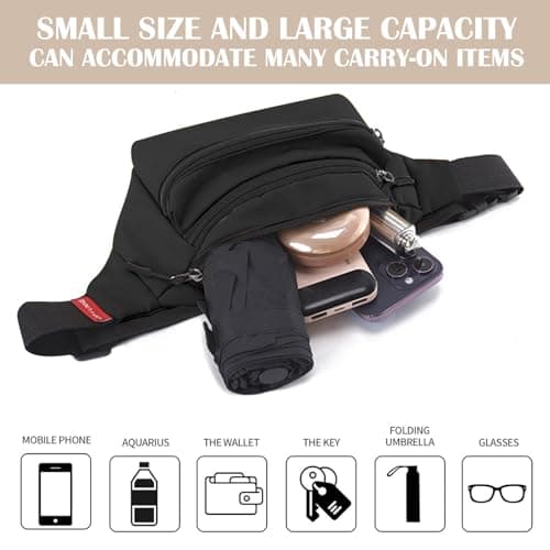 Risipu Bum Bag for Men Women, Lightweight Water-Resistant Waist Packs with Adjustable Belt & 3 Zipper Pockets, Fashionable Fanny Pack for Travel, Running, Hiking, Cycling (Black) — view 6