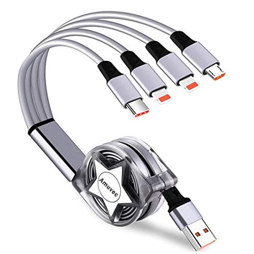 Amuvec Multi 4 in 1 Retractable Charger Cable, 3A Fast Phone Charging Cord