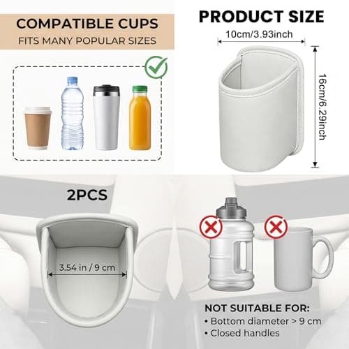 Hounyou 2Pcs Car Cup Holder, Leather Cup Holders for Cars, for Holding Phones, Snacks & Drinks (White) — view 4