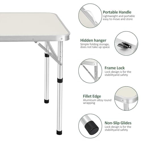 2FT Folding Table, Portable Camping Table for Craft, DIY & Garden (Silver) — view 4