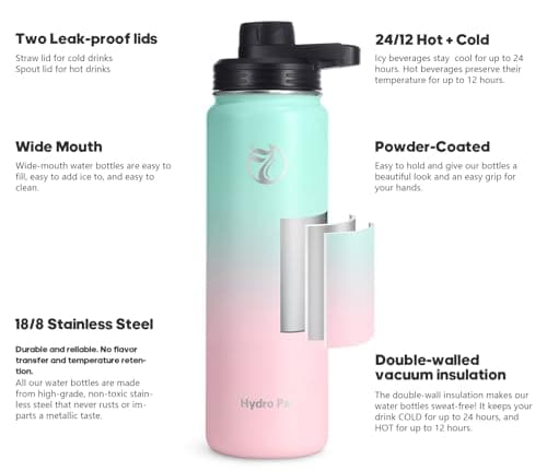 HydroPal Vacuum Insulated 500ml Stainless Steel Water Bottle with Dual Lids — view 2