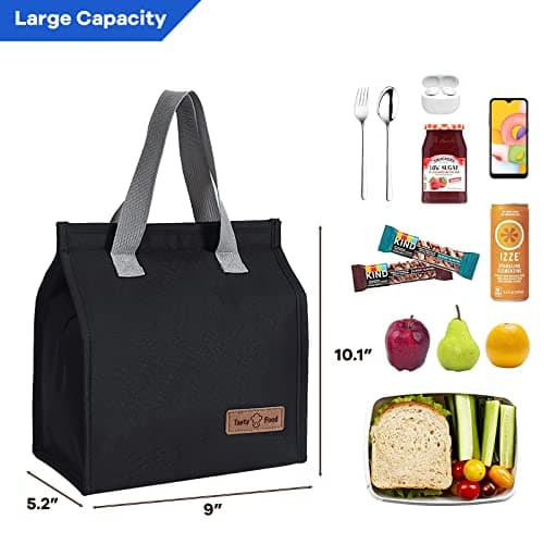 Yikki Lunch Bags for Women Men, Small Reusable Insulated Cool Bags, Black — view 2