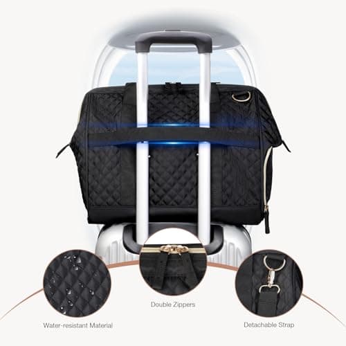 Lekesky Weekend Overnight Bags for Women - 45l Top Large Opening Travel Duffles Bag, Holdall Bag for Airlines with Shoes Compartment (Black,42 * 38 * 28cm) — view 6