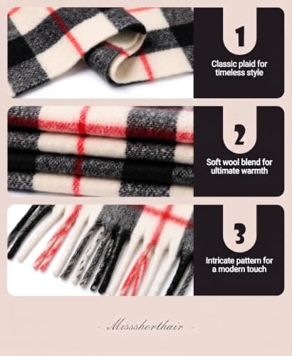 Fjquamitix Womens Blanket Scarves Winter Warm Tartan Plaid with Fringes — view 3
