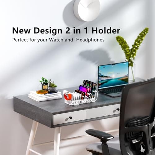 USB Charging Station 100W, 10 Port Multiport Phone Charger Station, Phone Charging Station With 10 Charging Cables and a Watch Holder, Desktop Charger for Smartphones, Tablets, and Other USB Devices — view 3