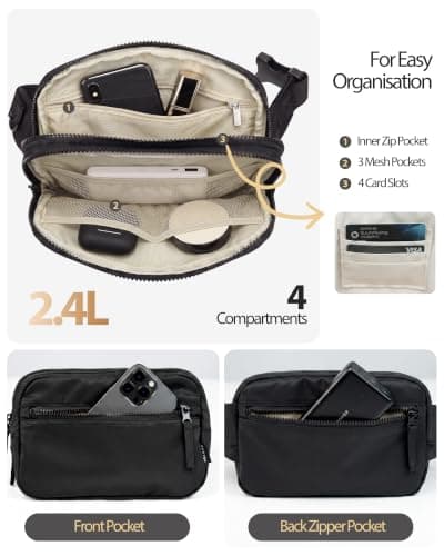 Fmeida 2.4L Fanny Pack, Crossbody Bum Bag for Men Women, Travel Waist Belt — view 4