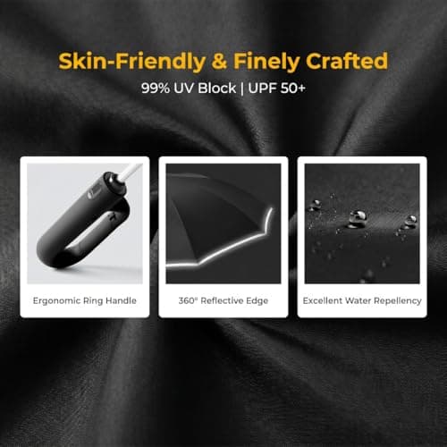 Knubbuf Compact Windproof Travel Umbrella with Carabiner Handle - UV Protection SPF 50 Handheld Parasol, Auto Open Close Mini Umbrella for Women Men, Rain & Sun Protection (D, 105CM) — view 3