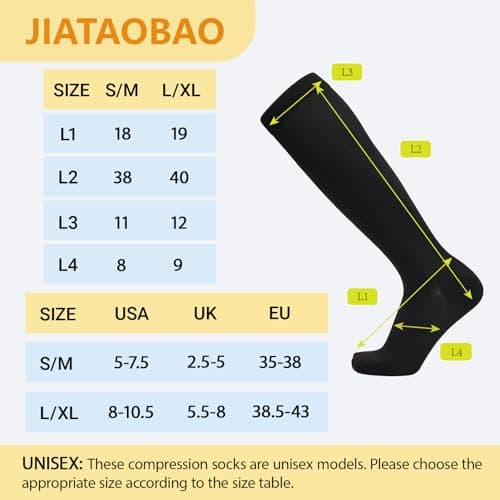 JIATAOBAO Compression Socks for Men & Women 20-30 mmHg Medical Grade – Graduated Support for Running, Travel, Nursing & Pregnancy Boost Circulation, Reduce Swelling, Anti-Slip Design (black, L/XL) — view 2