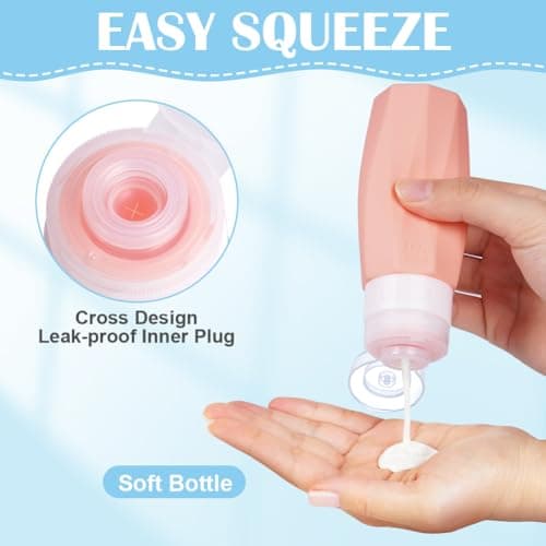 OSDUE Silicone Travel Bottle, 7 Pack Set 100ml Squeezy Travel Bottles Leak Proof Refillable Squeezable Containers Pots for Lotion Liquid Shampoos Soap and Toiletries — view 4