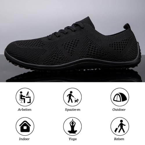 UROMGV Barefoot Shoes for Women Walking and Sports Shoes with Zero Drop Sole Running Shoes Casual Slippers Breathable Soft Fashionable Slippers, All black, 8 UK — view 6