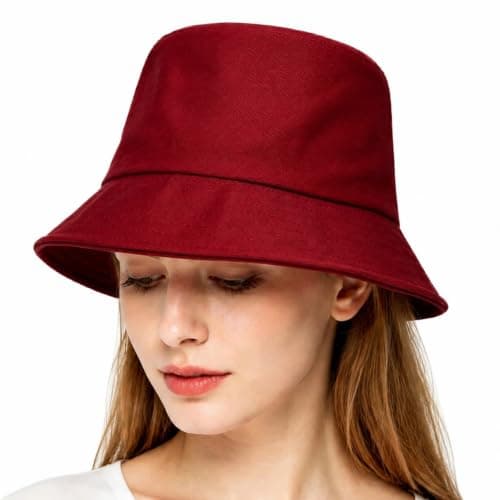 Votuda Classic Cotton Bucket Hat for Men & Women – Lightweight Breathable Sun Hat UPF 50+ Packable Summer Beach Fishing Travel Hat (Unisex, One Size, Wine Red)