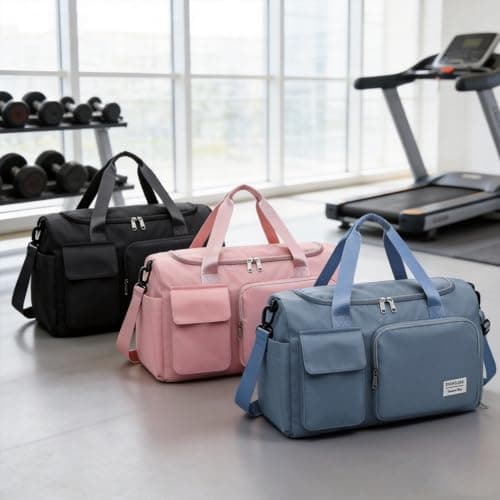 Mens Womens Sports Gym Bag Duffle Bag with Shoes Compartment, Water Resistant Holdall Hospital Bag for Swimming, Weekend Travel Bag Overnight Bag for Women (Black) — view 3
