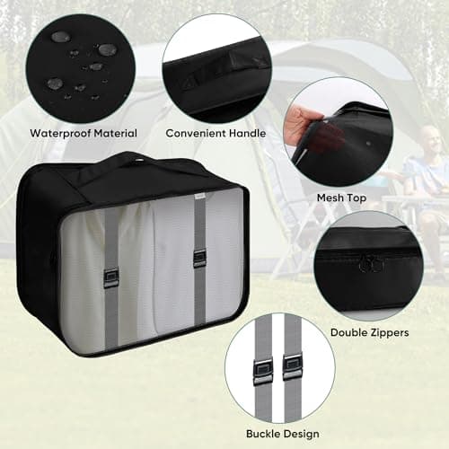 ASAB 9Pcs Packing Cubes for Travel Suitcases Portable Space Saving Double Zippered Suitcase Organiser Bags with Buckle Design Shoes Cosmetics Toiletries Waterproof Luggage Cubes Storage Bags (Black) — view 5
