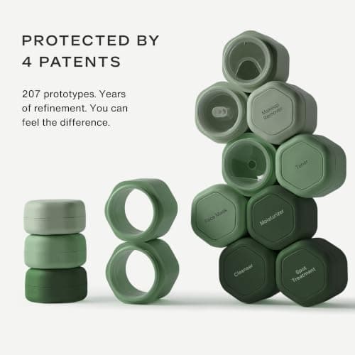 Cadence Travel Containers - Skincare Set - Magnetic Travel Capsules - For Facial Cleanser, Moisturizer, Sunscreen - 3 Small Capsules (0.56oz) with Cleanser, Moisturizer & Sun-Icon Labels - Evergreen — view 2