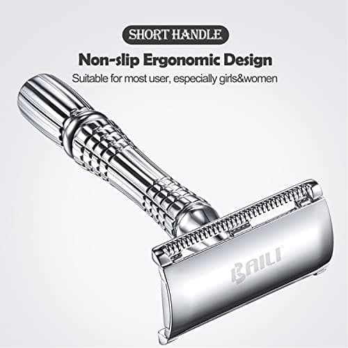 BAILI Double Edge Safety Razor Rust-proof Reusable Manual Stainless DE Wet Shaving for Men Women with Mirrored Travel Case BD176B — view 2