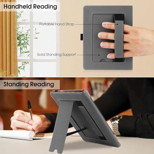 HGWALP Universal Stand Case for 6/6.8/7 inch paperwhite,Premium PU Leather Stand Cover with Handstrap Compatible with All 6" 6.8" 7" Kindle Paperwhite/Colorsoft/Kobo/Pocketook/Sony eReaders-Library — view 2