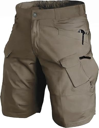JUSOFTY Cargo Shorts for Men Waterproof Stretch Multi Pockets Quick-Dry Outdoor Running Athletic Mens Cargo Shorts No Belt Khaki