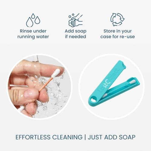 LastSwab Reusable Cotton Buds - Washable Silicone Ear Buds for Ear Cleaning - Eco-Friendly Reusable Ear Swabs & Ear Wax Remover - Zero Waste Alternative to Single-Use - Travel Case - Turquoise — view 2