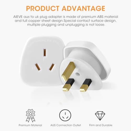 Aieve Australia to UK Plug Adapter, AUS NZ to UK Power Plug Adaptor, British Converter Travel Adapter for Australian/Argentina/Fiji (3-Pack) — view 3