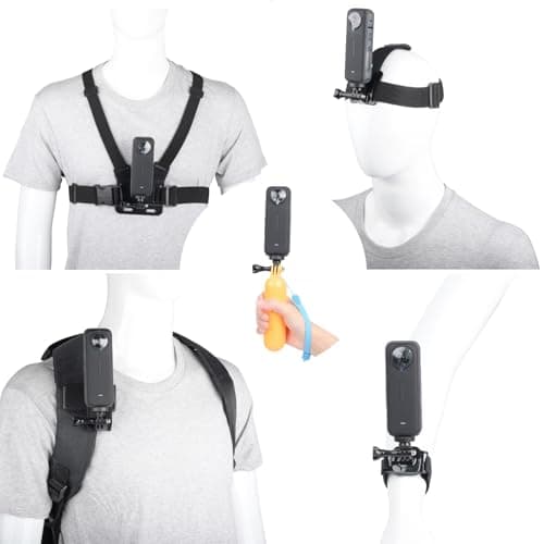 YEHOLDING 10 in 1 Action camera accessories Suitable for Insta360 X6/X5/X4 Air/X4/X3/X2/Ace Pro, Chest Strap, Head Mount, Wrist Strap, Quick Clip Mount and Floating handle, Compatible with GoPro Hero